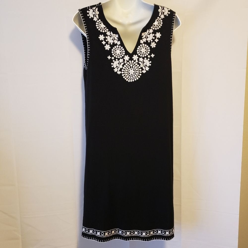 Grace Elements Women's Black Sleeveless Mini Dress with Embroidered Edges Size M